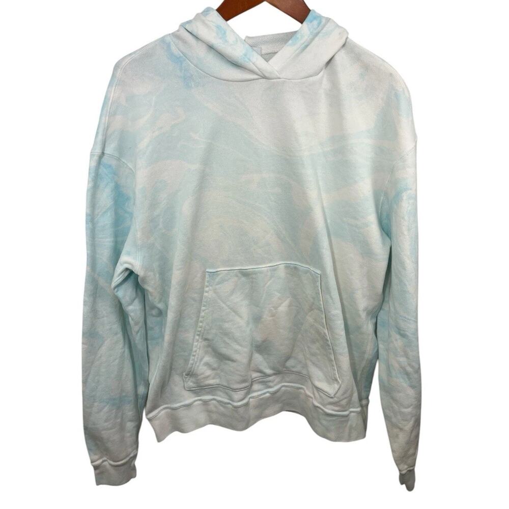 John Elliott White Sky Blue Hoodie Marble Swirl Streetwear Sweatshirt Medium